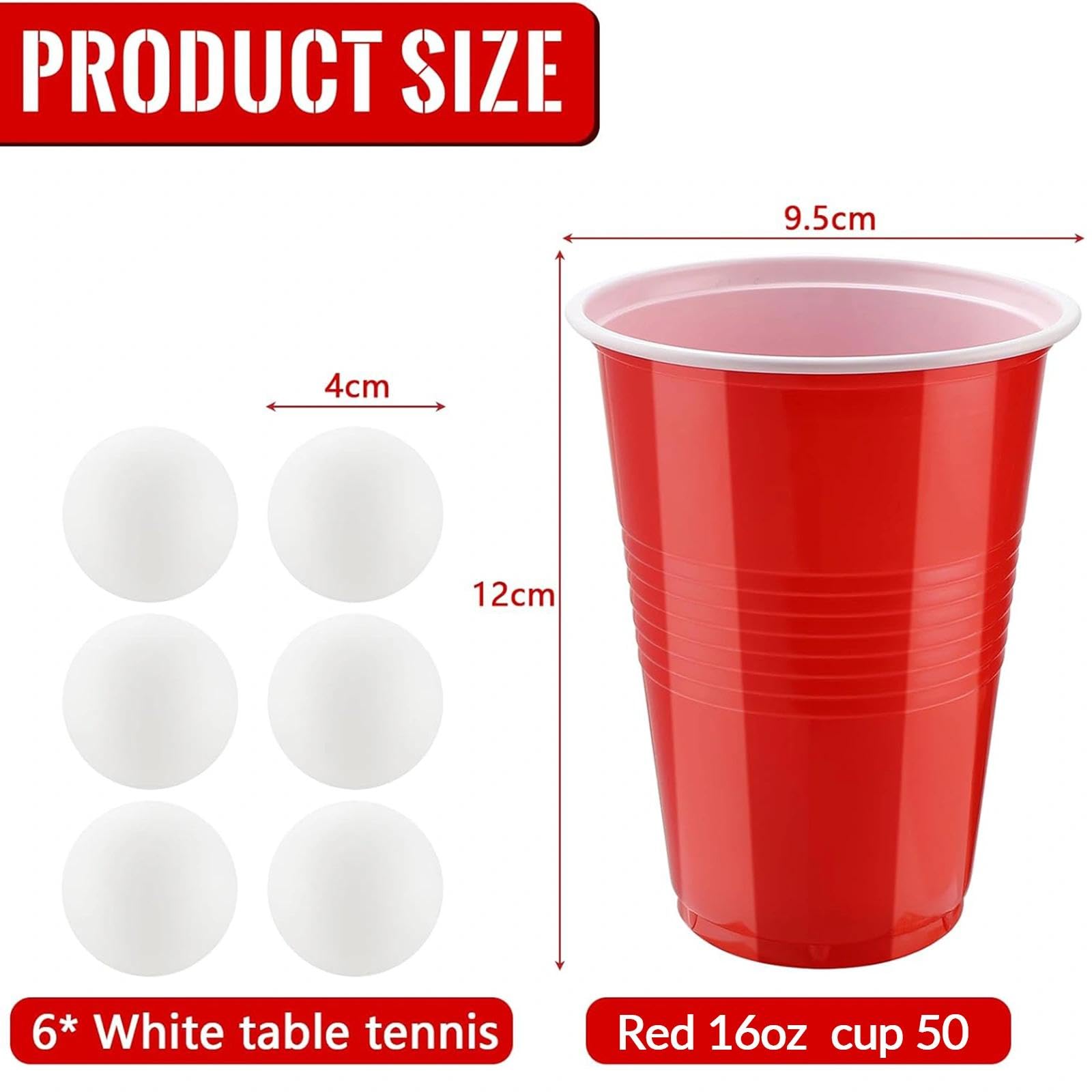 Set di Bicchieri da Birra Pong, 50 Bicchieri Beer Pong(500ml) e 6 Palline da P ing Pong, Bicchieri riutilizzabili, per Giochi di bevute, Feste, Compleanni, Festival, Matrimoni, Campeggio(Rosso)