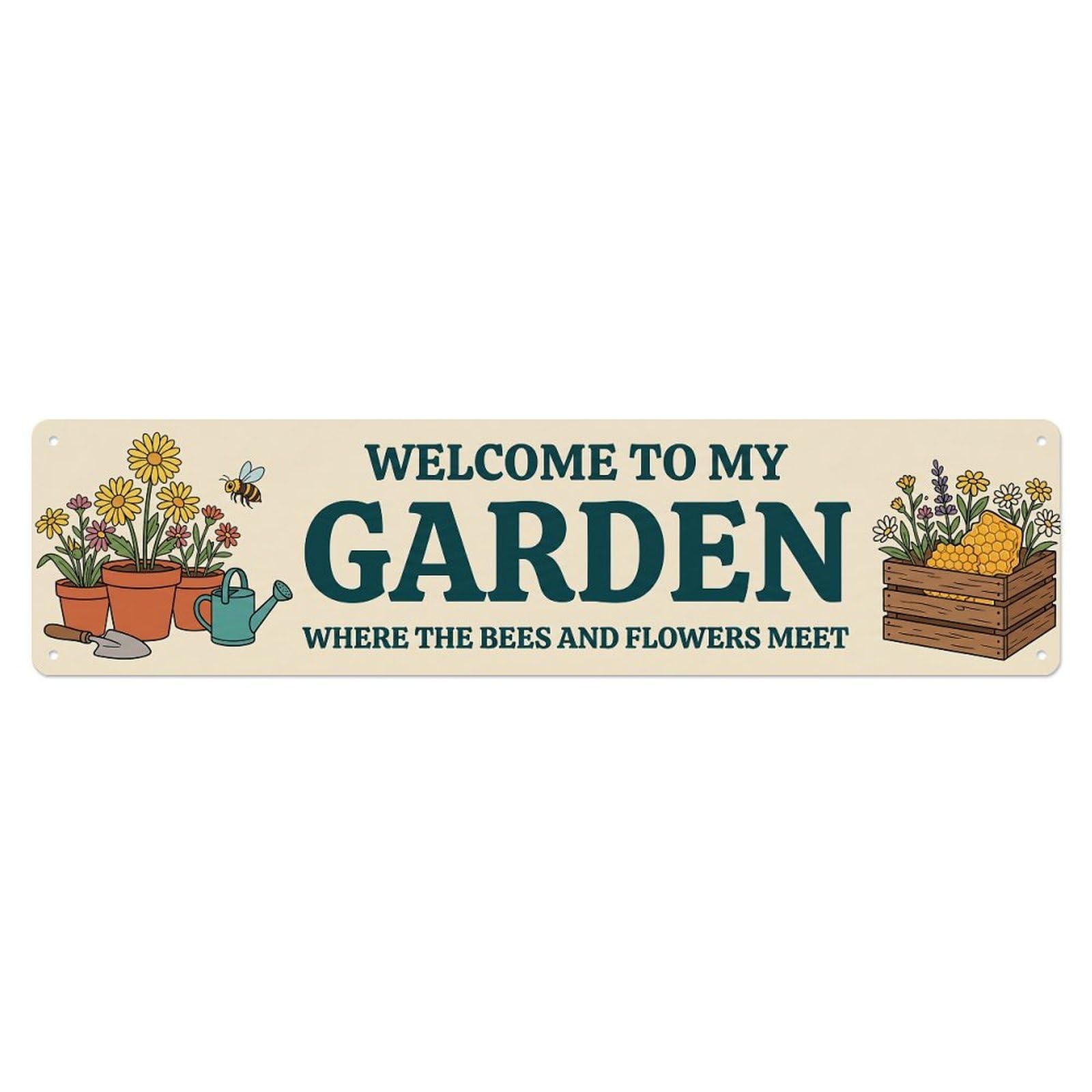 Vintage Bee Garden Welcome Wildflower Meadow Metal Tin Sign