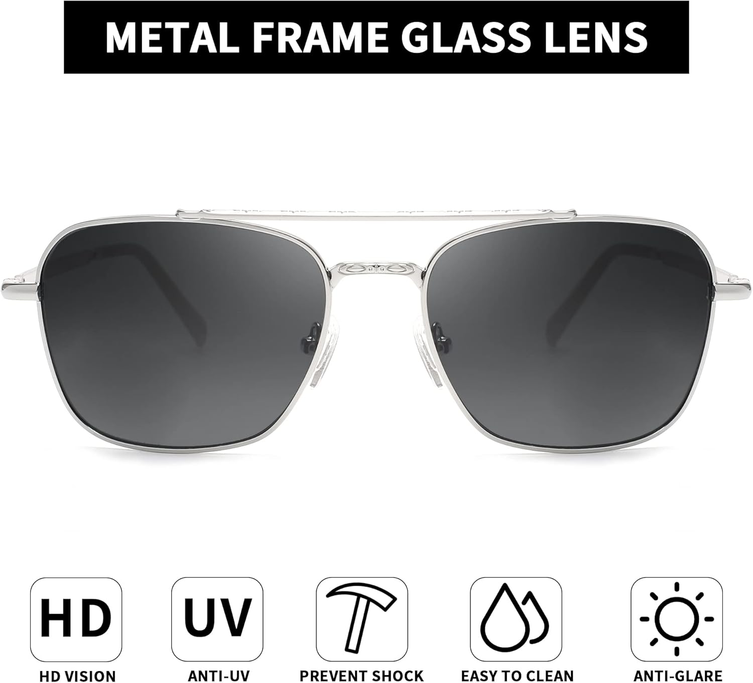 JIM HALO Retro Square Aviator Sunglasses Premium Glass Lens Flat Metal Eyewear Men Women - Image 2