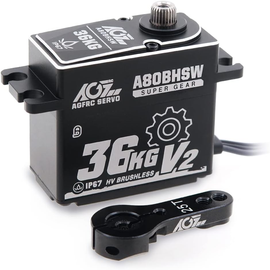 AGFRC 36KG Waterproof RC-Steering-Servo-Motor High-Torque - Full Metal Gear Brushless Servo with 25T Metal Servo Horn (A80BHSW V2)