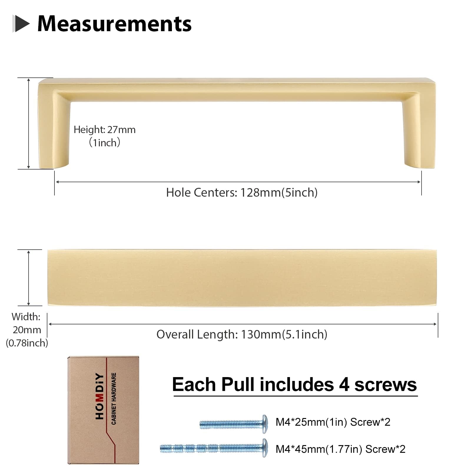 homdiy 15 Pack Brushed Brass Cabinet Pulls 5 inch Hole Center Square Kitchen Cabinet Pulls Drawer Handles for Dresser Cupboard Living Room