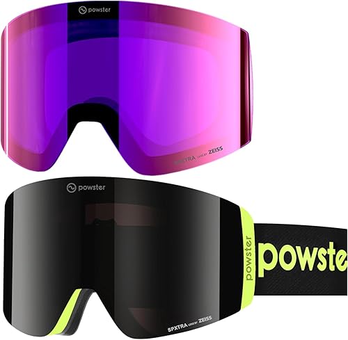Miniatura 22 de Powster - Gafas de esquí OTG, gafas de snowboard, lente magnética intercambiable, sin marco, protección UV, antiempañamiento, para patinaje sobre