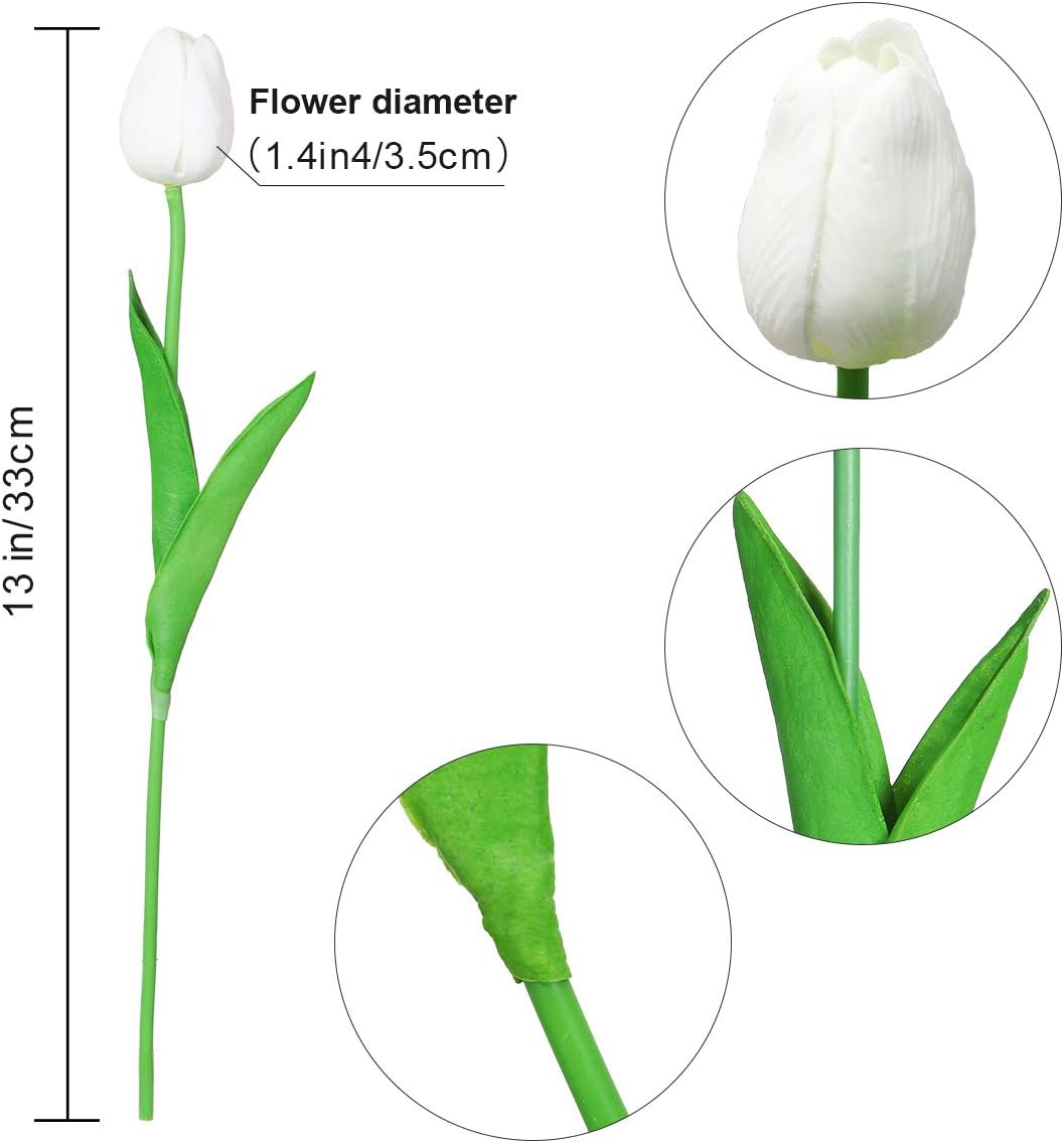 24 Pcs Artificial Tulips PU Faux Flowers, White Real Touch Fake Tulips for Valentine's Day Spring Easter Home Kitchen Wedding Decorations and New Year Decor - Image 8