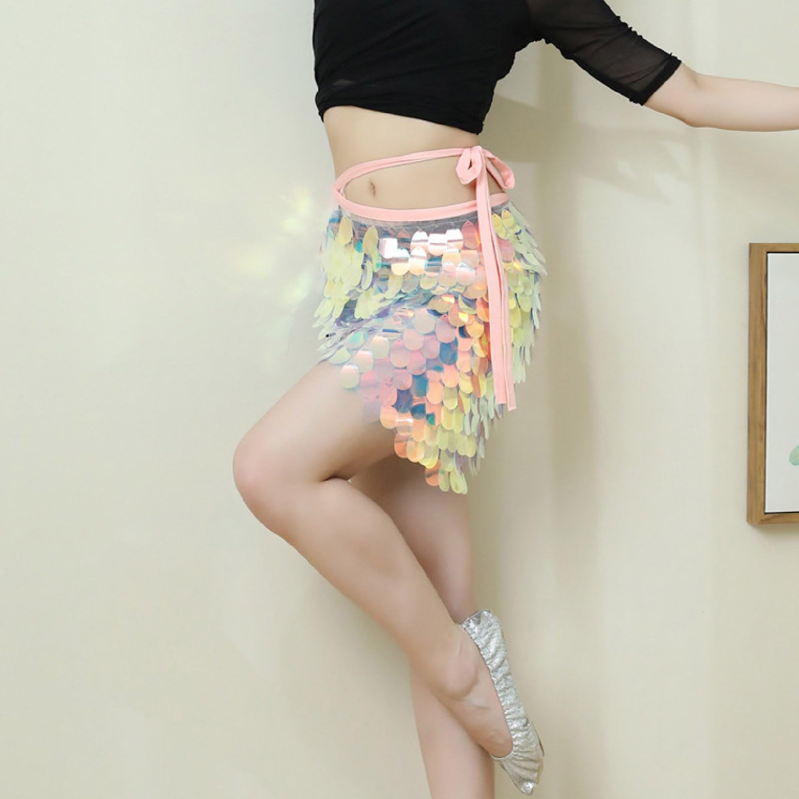 Gonna glitterata da donna con paillettes, per travestimento 2026, mini danza del ventre con paillettes