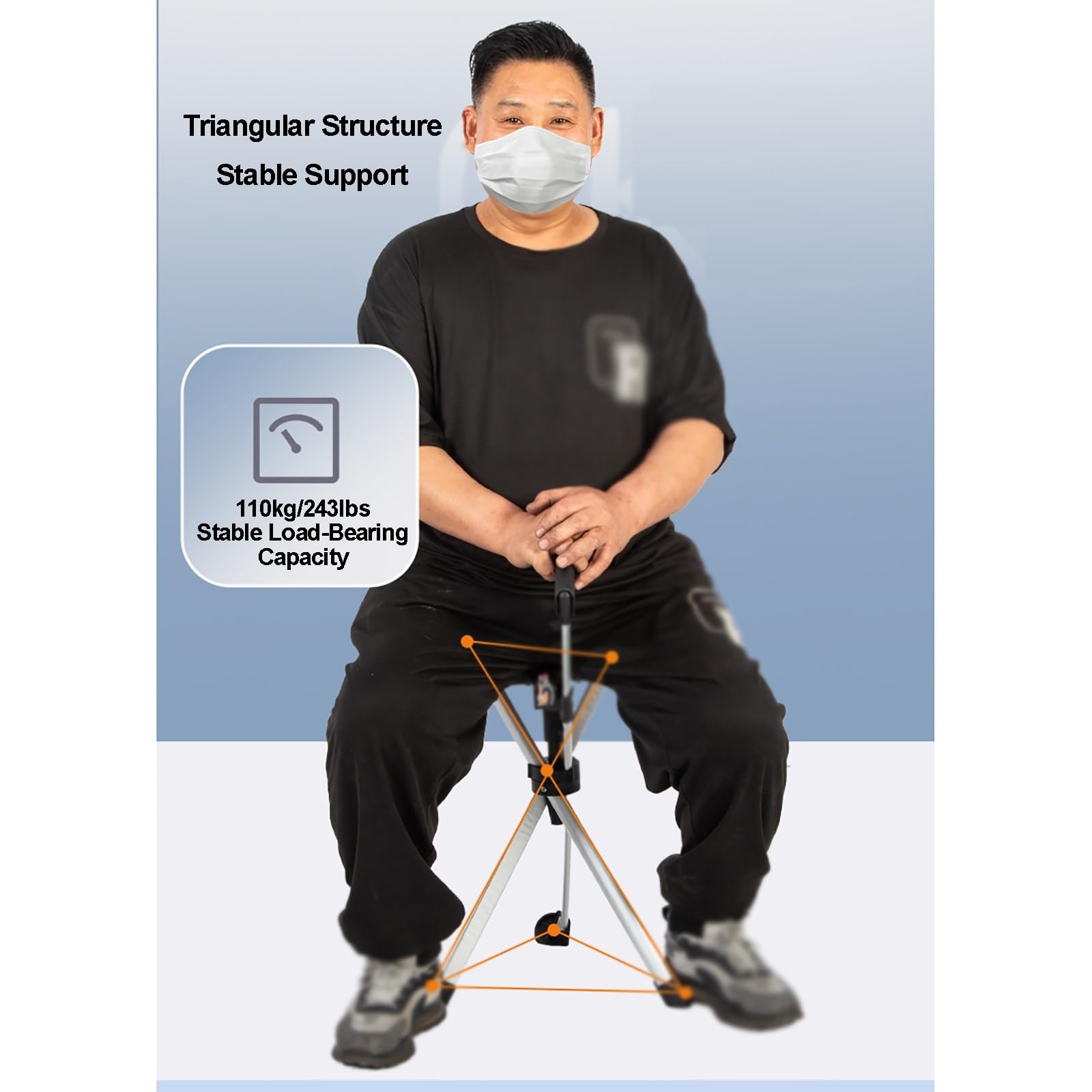 Baston Silla Plegable de Aleación de Aluminio con Asiento Plegable Ligero y Portátil con Asiento Antideslizante Estable para Personas Mayores