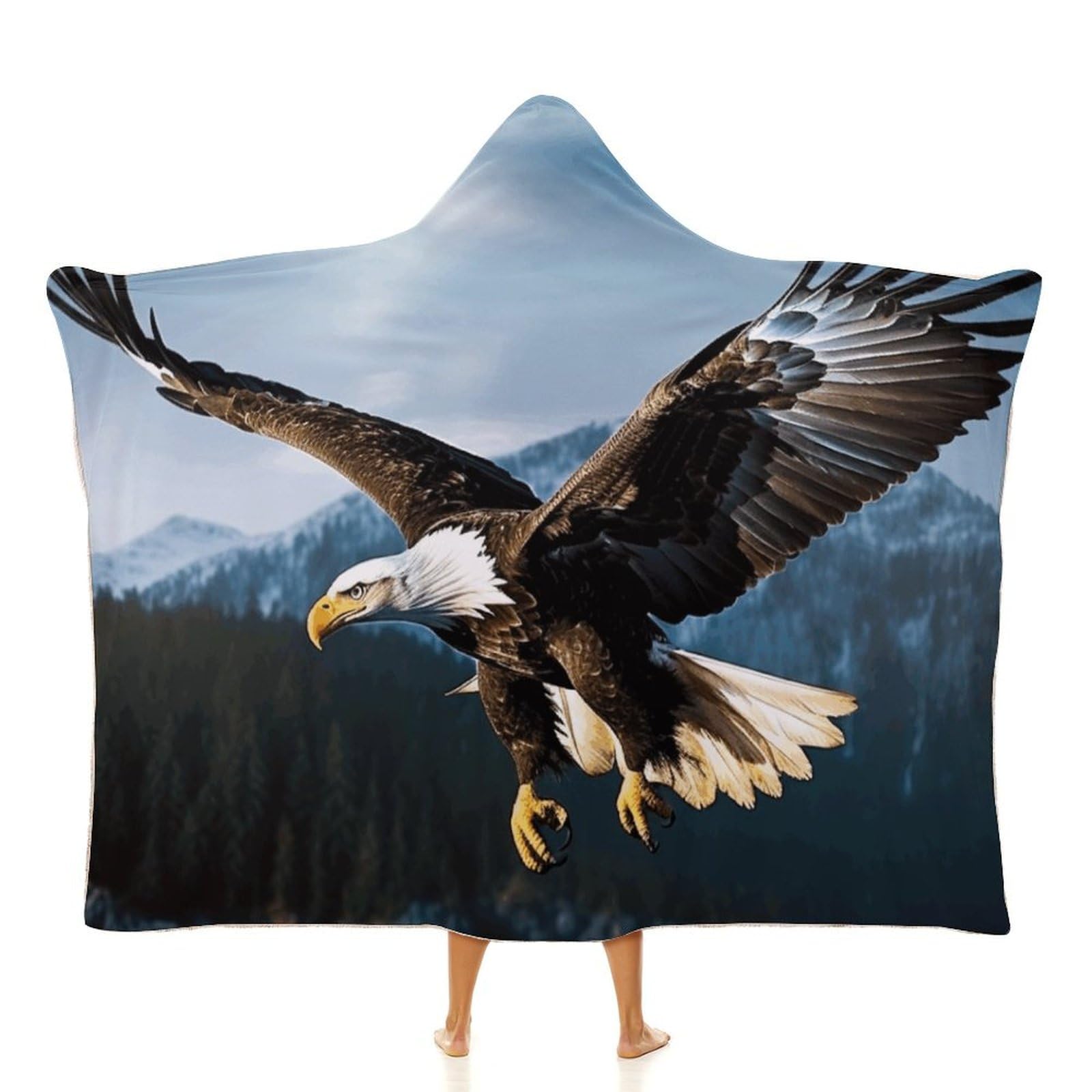 Cape à capuche imprimée aigle à la chasse, plaid portable chaud de 127 x 152,4 cm