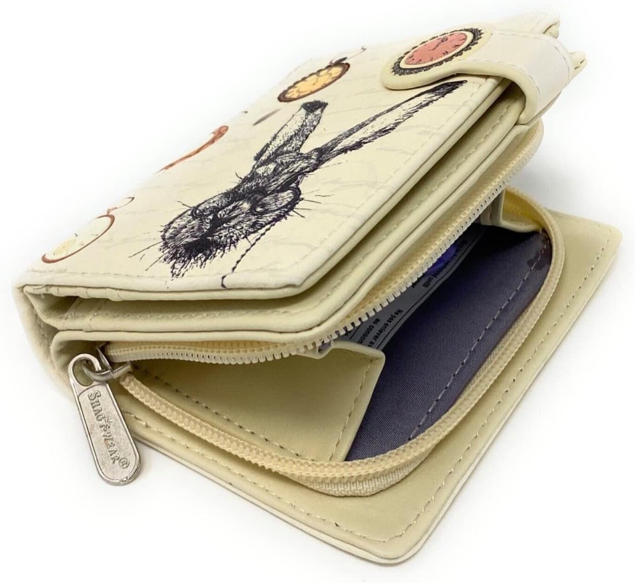 Shag Wear Pocket Watch and Rabbit Small Women’s Wallet, Vegan Faux Leather Bifold with Card Slots, ID Window and Compact Snap Closure in Beige 4.5" - Image 4