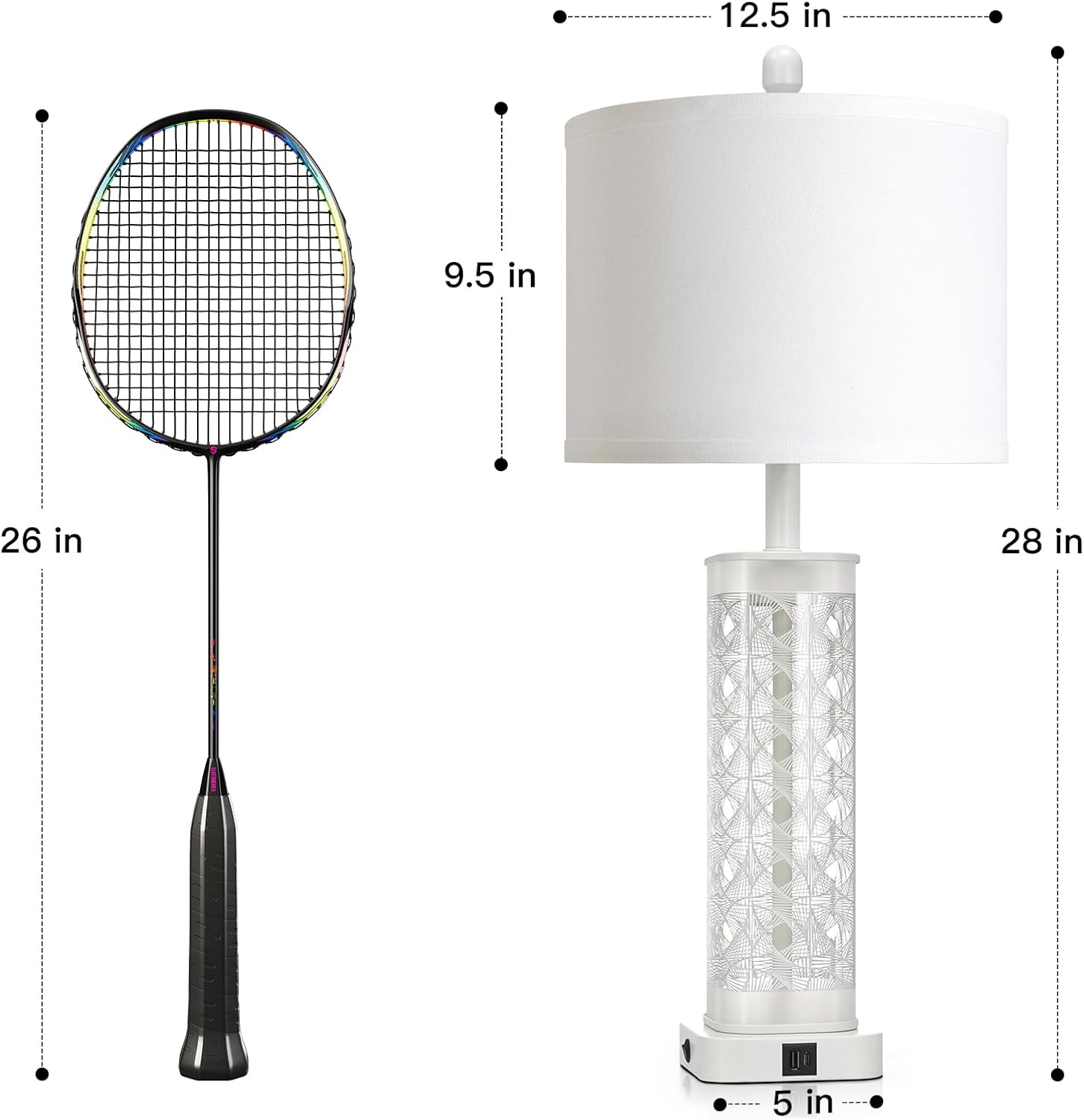 28" White Print Glass Table Lamp Set of 2 with Night Light, Modern Bedside Lamps with USB C+A Ports & AC Outlet, Nightstand Lamps for Living Room, Glass Lamps for Bedroom End Table, 2 Bulbs Included