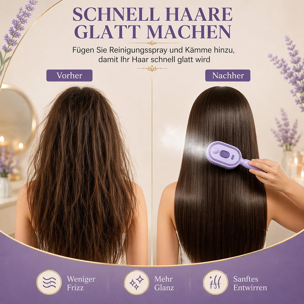 Wiederaufladbarer Elektrischer Sprüh-Luftkissen-Massagekamm, 3-in-1 Haarbürste mit Wassertank für ätherische Öle, Antistatische Haarbürste zum Entwirren & Glätten