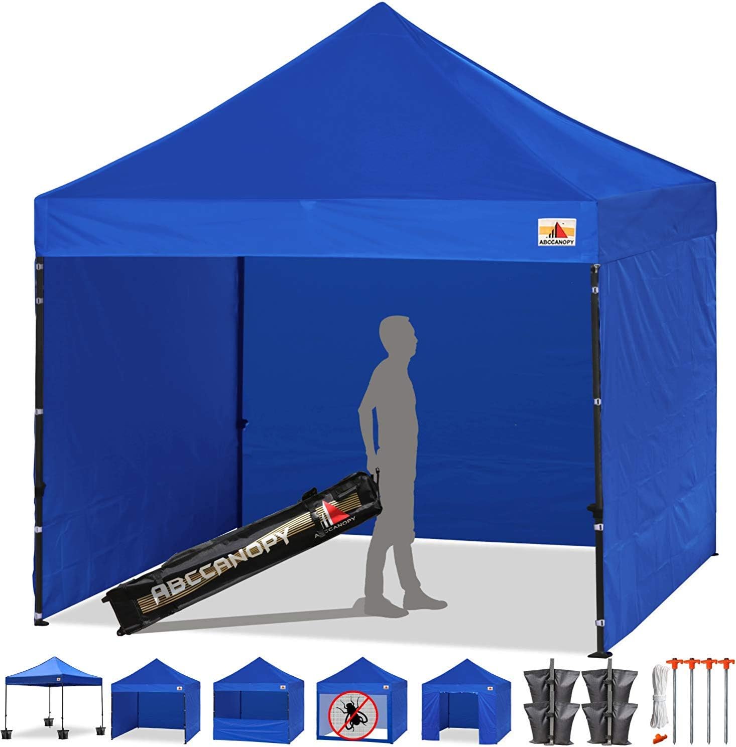 ABCCANOPY 10 x 10 Easy Pop-up Canopy Tent Commercial Tents Market stall with 4 Removable Sidewalls and Roller Bag Bonus 4 Weight Bags and 10ft Screen Netting and 10ft Half Wall