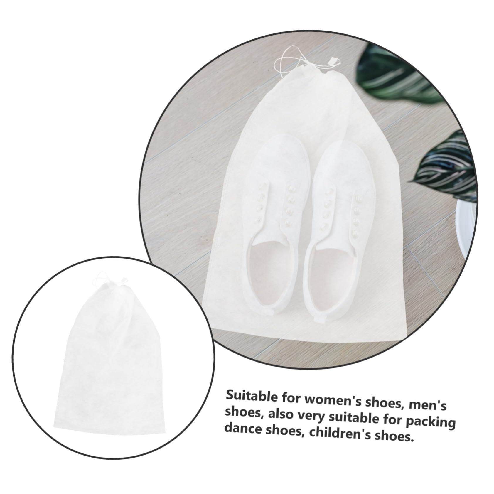 Sacchetto per Scarpe Coulisse 50 Pezzi Non Tessuto Bianco | Viaggio e Casa, Identificazione Rapida del Contenuto, Chiusura a Coulisse, Adatto a Scarpe e Scarpe da Danza