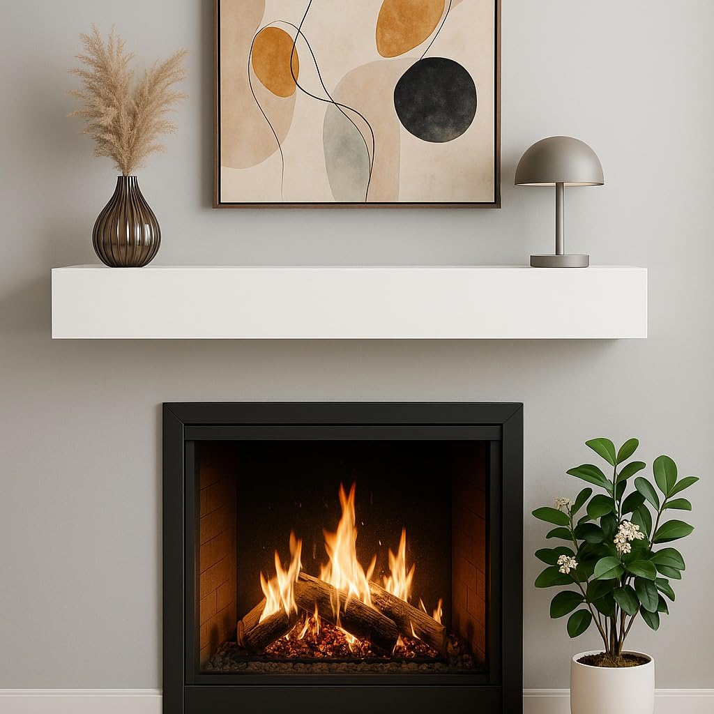 Ortaville 72" Floating Mantel Shelf - Modern White Fireplace Mantel with Matte Lacquer Finish for Living Room Elegance (72", White)