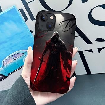 iPhone 13/iPhone 14 ケース対応 デス ブラック レッド パターン プリント マット スマホケース 丈夫 ファッション 面白い 液体 シリコン ケース ソフト 傷防止 耐衝撃 保護カバー