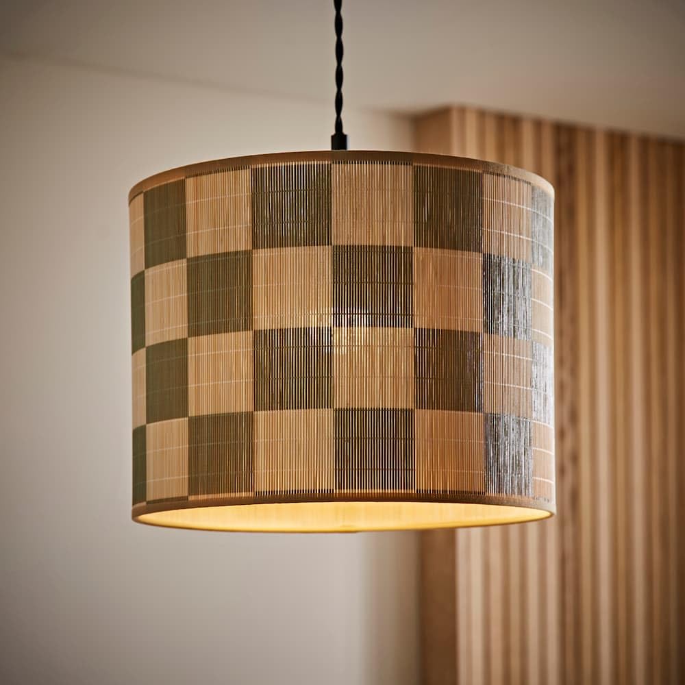 Valuelights Green | Lori Checkerboard Bamboo Drum Ceiling Lamp Shade And Bulb | Ceiling Lights, Home Décor & Improvement Essential