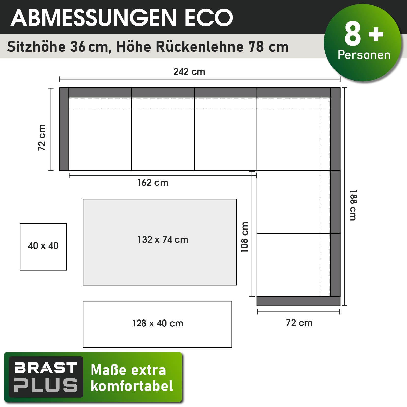 BRAST Gartenmöbel Set Eco | bis zu 9 Personen viele Farben | inkl. extra Dicke Kissen | TÜV geprüft | Outdoor Loungemöbel Sitzgruppe Essgruppe Garnitur | Grau/Anthrazit