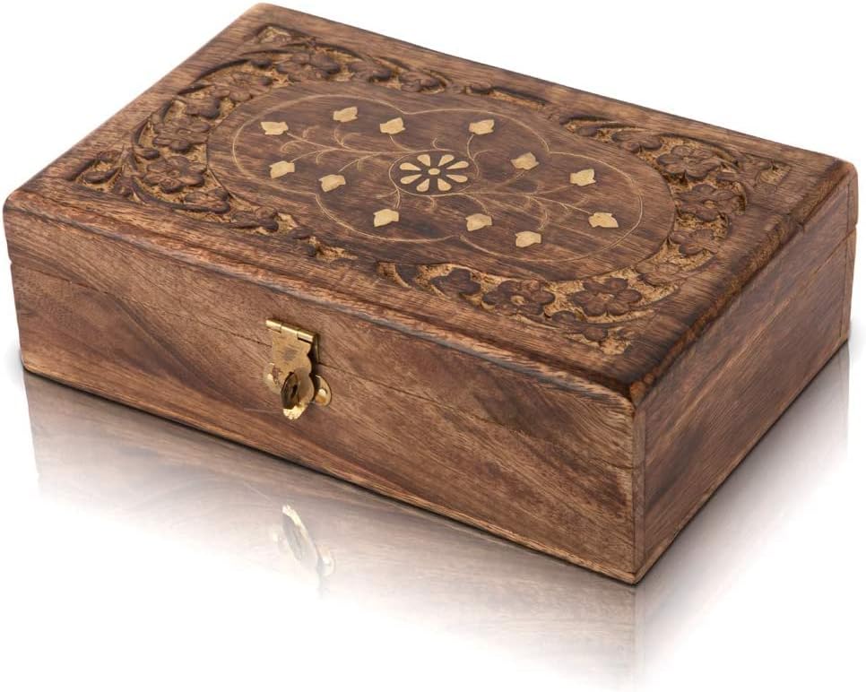 Great Birthday Gift Handmade Decorative Wooden Jewellery Keepsake Box With Free Lock & Key Jewellery Organizer Treasure Chest Trinket Holder Lock Watch Box 20 x 12 cms