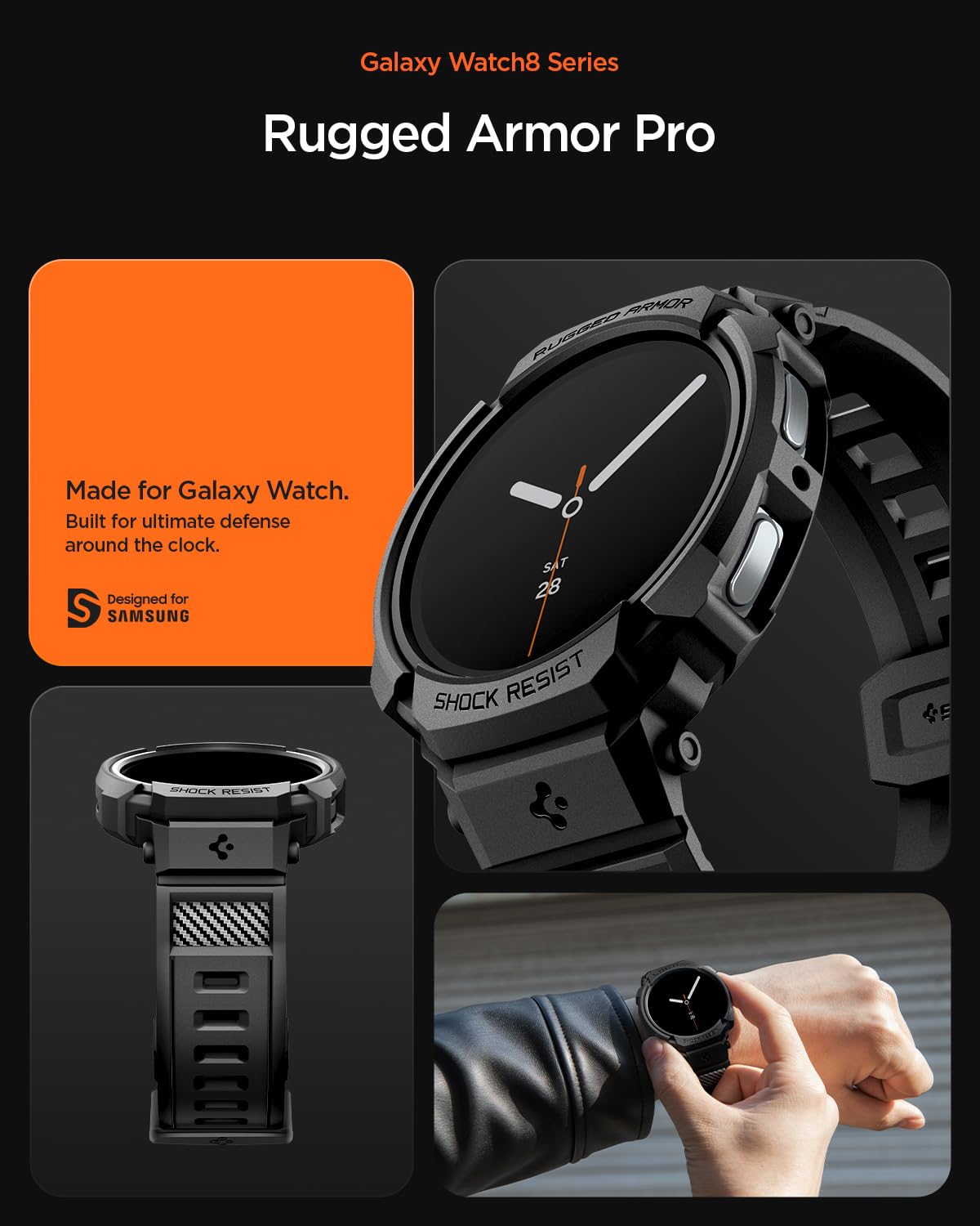 Spigen Funda y Correa Rugged Armor Pro de TPU Compatible con Samsung Galaxy Watch 8 44mm (2025) - Negro Mate