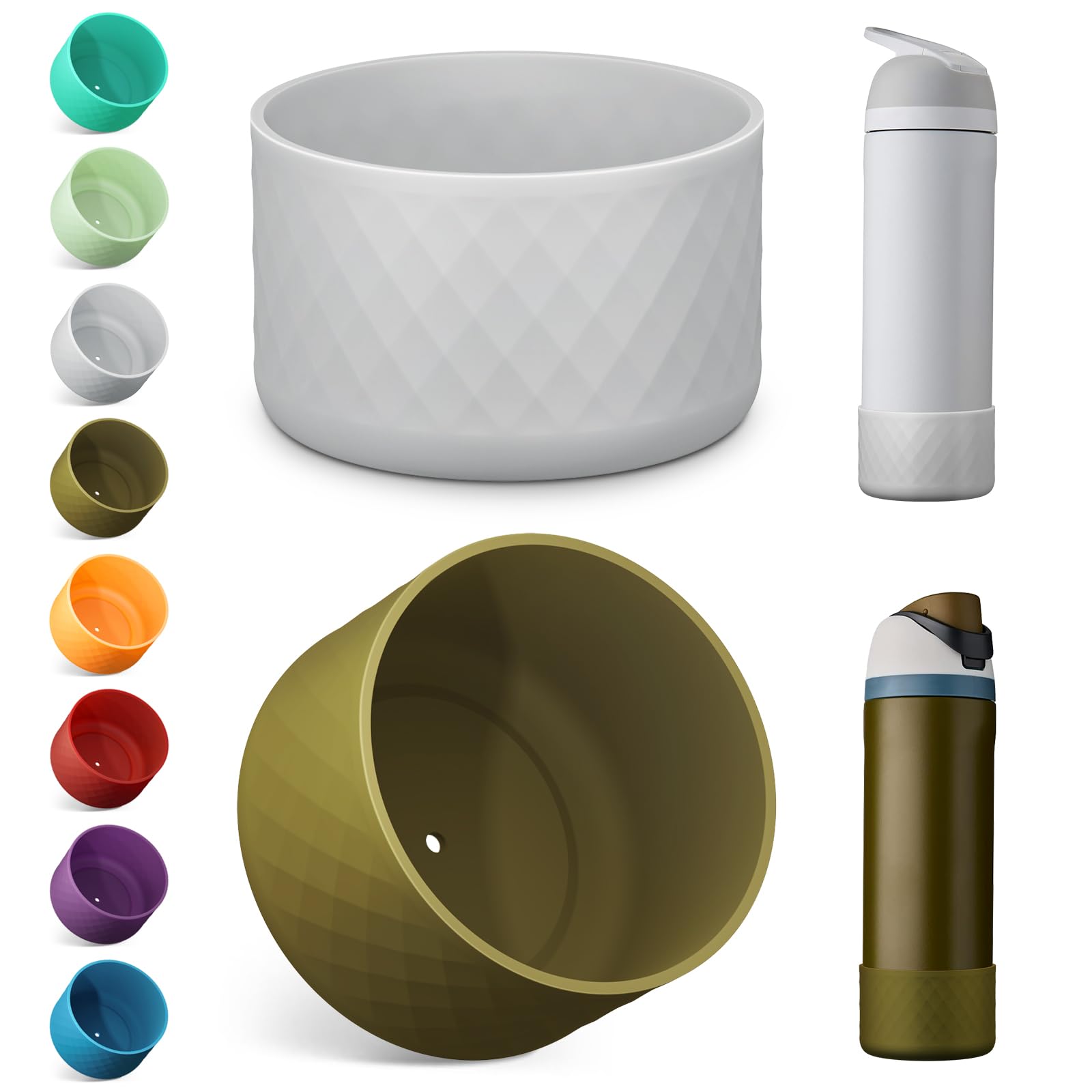 Airboat 2PCS Silicone Water Bottle Boot for Owala 24oz, Protective Bottom Bumper Anti-Slip Sleeve for FreeSip, Twist, and Flip Stainless Steel Bottles