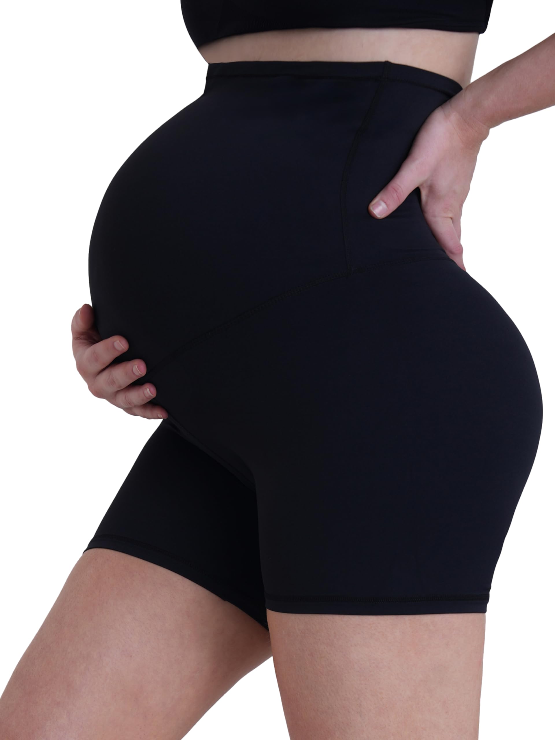 Sunzel Maternity Yoga Shorts Over The Belly 5” Pregnancy High Waisted Workout Running Athletic Gym Biker Shorts