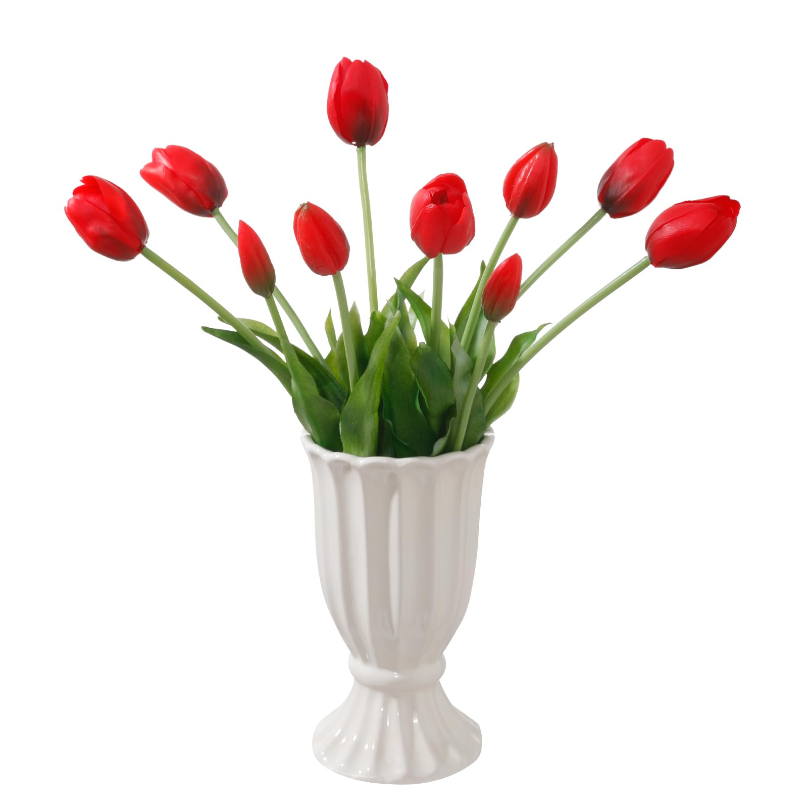 dallisten 10PCS Red Artificial Tulips Fake Flowers, Faux Latex Flowers Lifelike Fake Tulip Bouquet Flowers Arrangements for Wedding Home Kitchen Garden Table Party Decoration