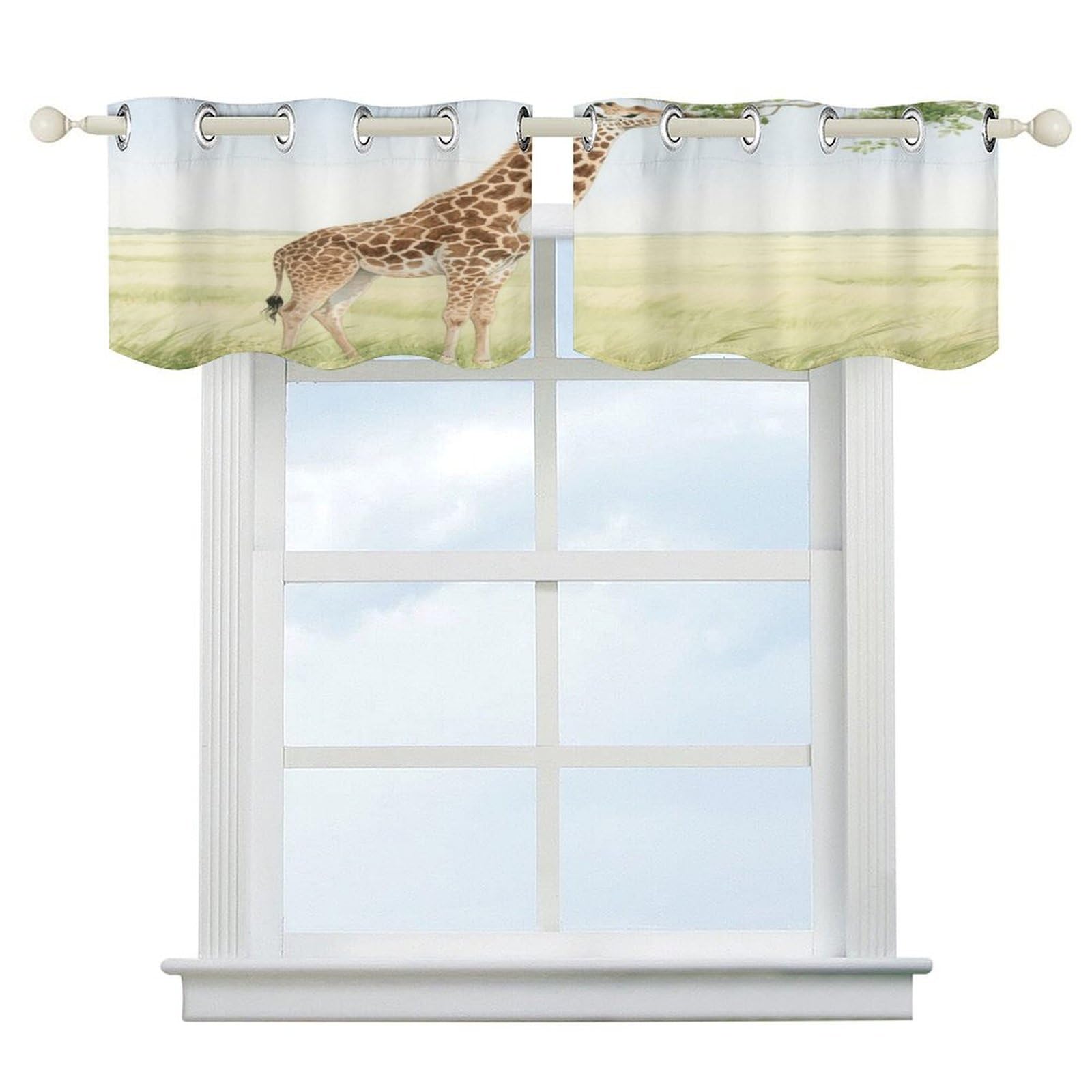 Fekiloot Style Giraffe Stretching Short Curtains Valance Curtain