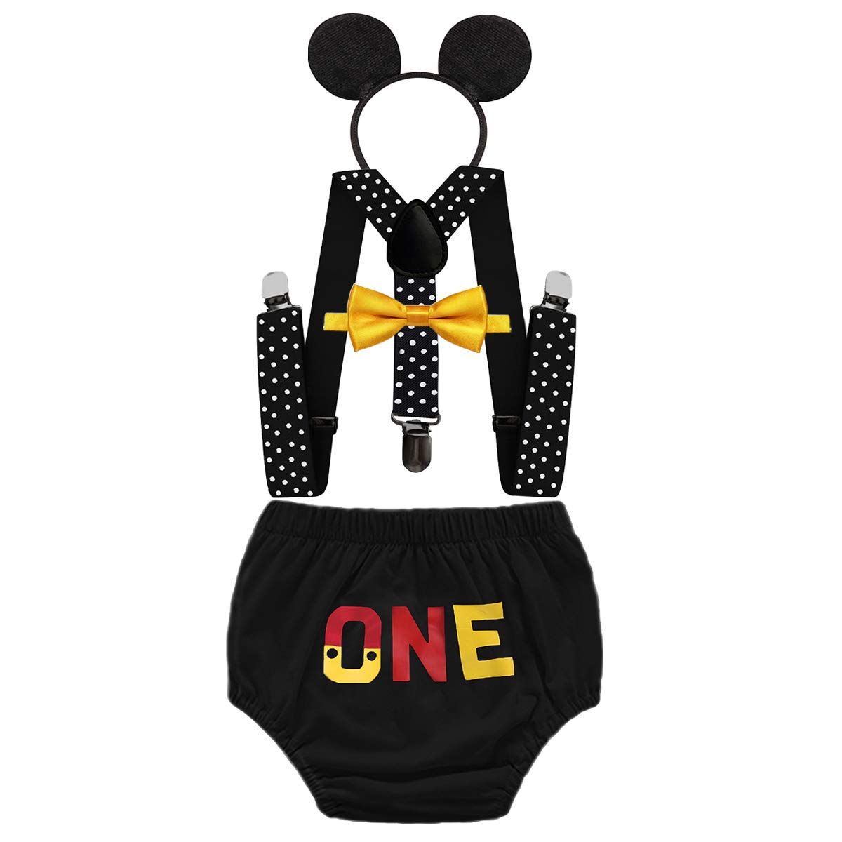 HIHCBFBaby Boys First Birthday Party Outfits Cake Smash Photo Shoot Costume ONE Bloomers Suspenders Bow Tie Headband