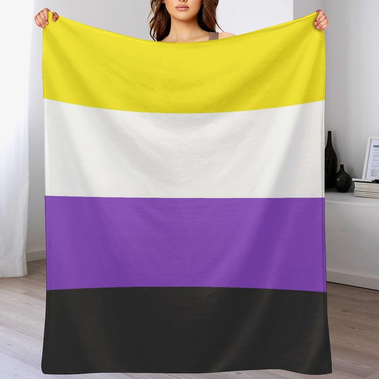 Melbrakin Color779 Non Binary Pride Flag Soft Flannel Travel Blanket, Living Room Home Sofa Decoration Blanket, Dormitory Office Nap Blanket