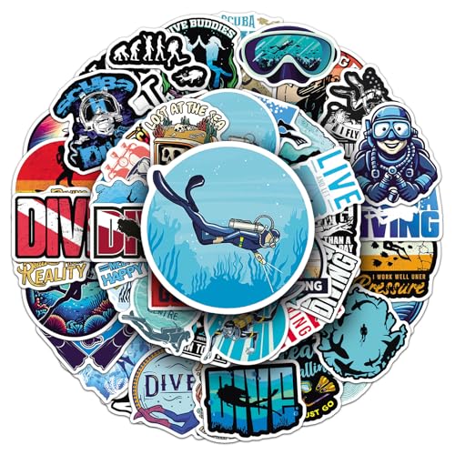 Pegatinas de buceo para ordenador portátil (50 unidades), regalo para adultos, pegatinas de vinilo estéticas impermeables para coche, motocicletas, bicicletas, equipaje, álbumes de recortes, monopatín