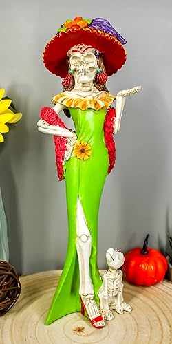 Miniatura 9 de Ebros Gift Day of the Dead DOD - Figura de esqueleto de dama Fiona con vestido de cóctel verde, 12.5 pulgadas de alto, diva de alta moda y su perro