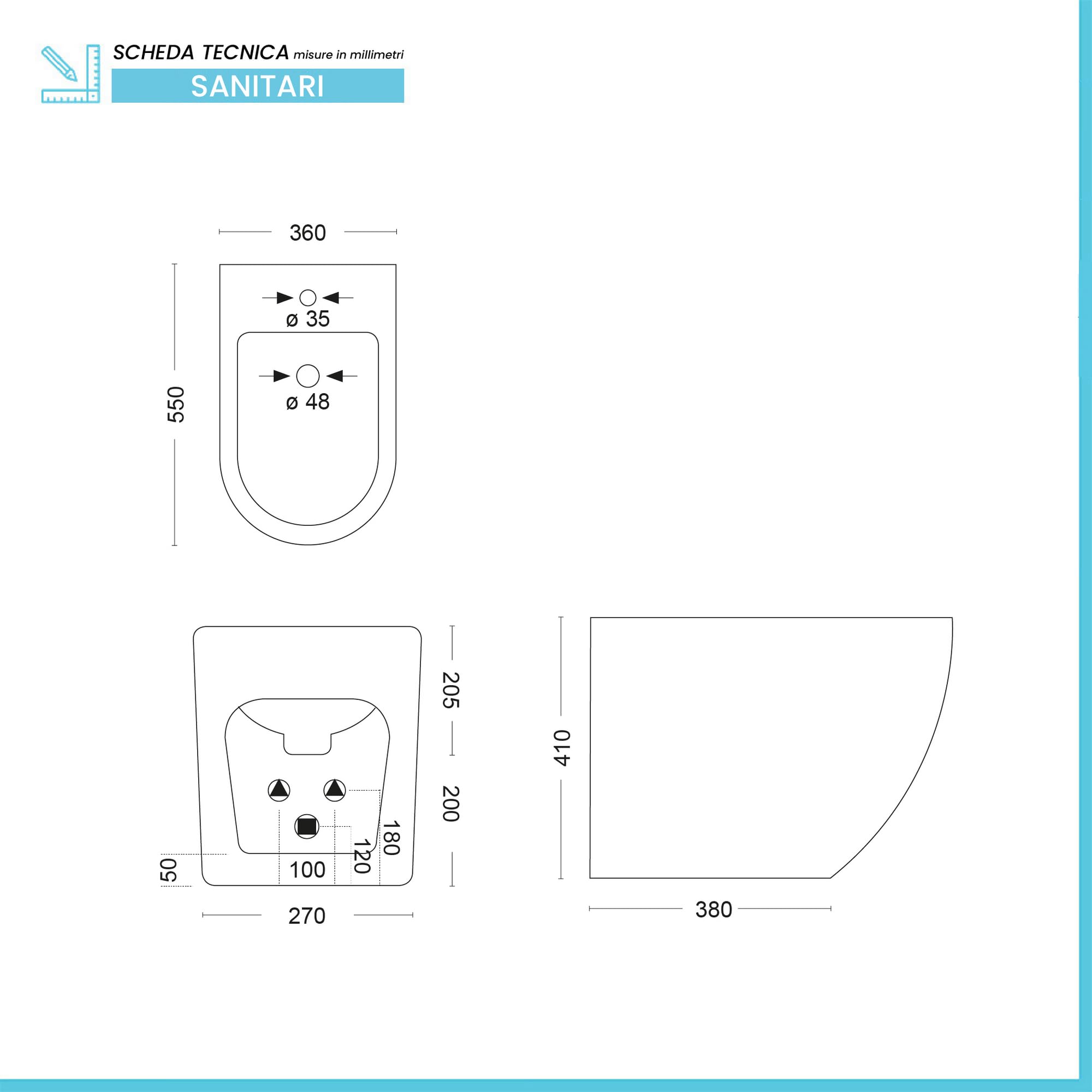 Sanitari Filomuro in Ceramica Nero Opaco con Copriwc Soft Close e Scarico a Tornado – Set WC e Bidet Linea Tokyo Design Moderno