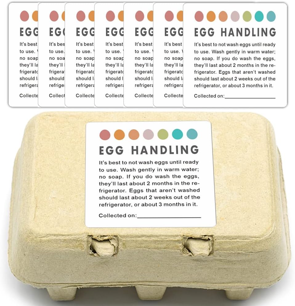Fresh Egg Care Stickers, Farm Fresh Egg Care Stickers, Egg handling Instructions, Egg Collection Date Stickers, Egg Carton Labels, Set of 50