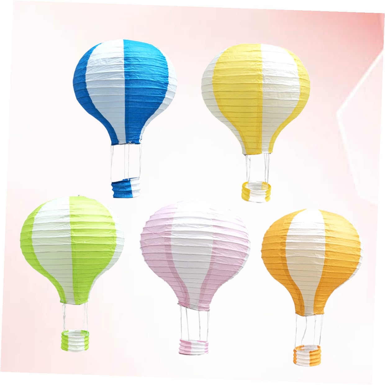 WOONEKY 5 pezzi Lanterne di Carta Pieghevoli Colorate da Appendere per Feste Matrimonio Compleanni Decorazioni Romantiche e Allegre 30cm 1*Giallo Bianco a Righe + 1*Blu Scuro Bianco a