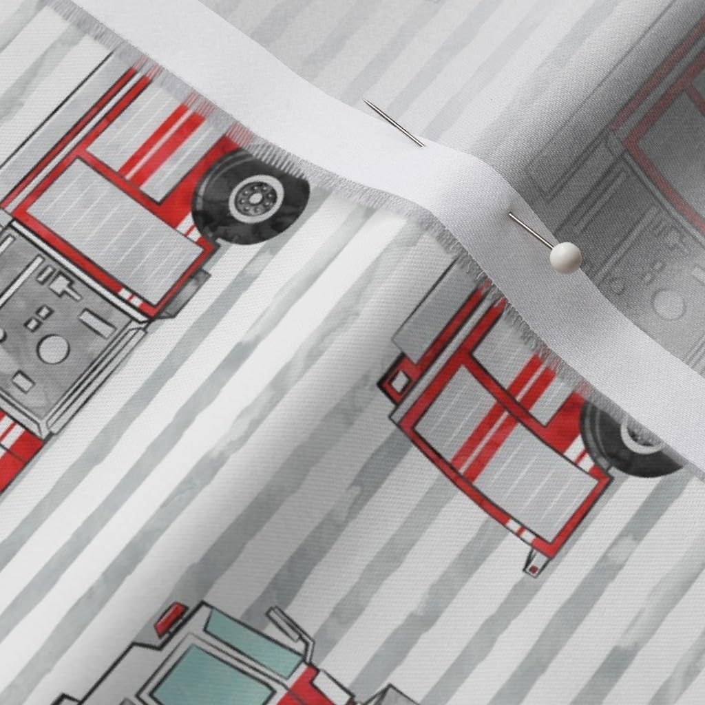 Spoonflower Fabric - Watercolor Fire Truck Stripes Trendy Firefighter Boy Nursery Rescue Printed on Organic Cotton Sateen Fabric by The Yard - Sewing Quilting Apparel Home Decor