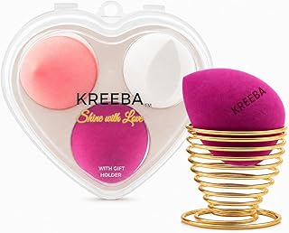 3 Pcs Precision Makeup Sponge Set with Heart Travel Case & Gold Stand - Multi-Shape Latex-Free & Vegan Sponges for Contour, Foundation & Concealer
