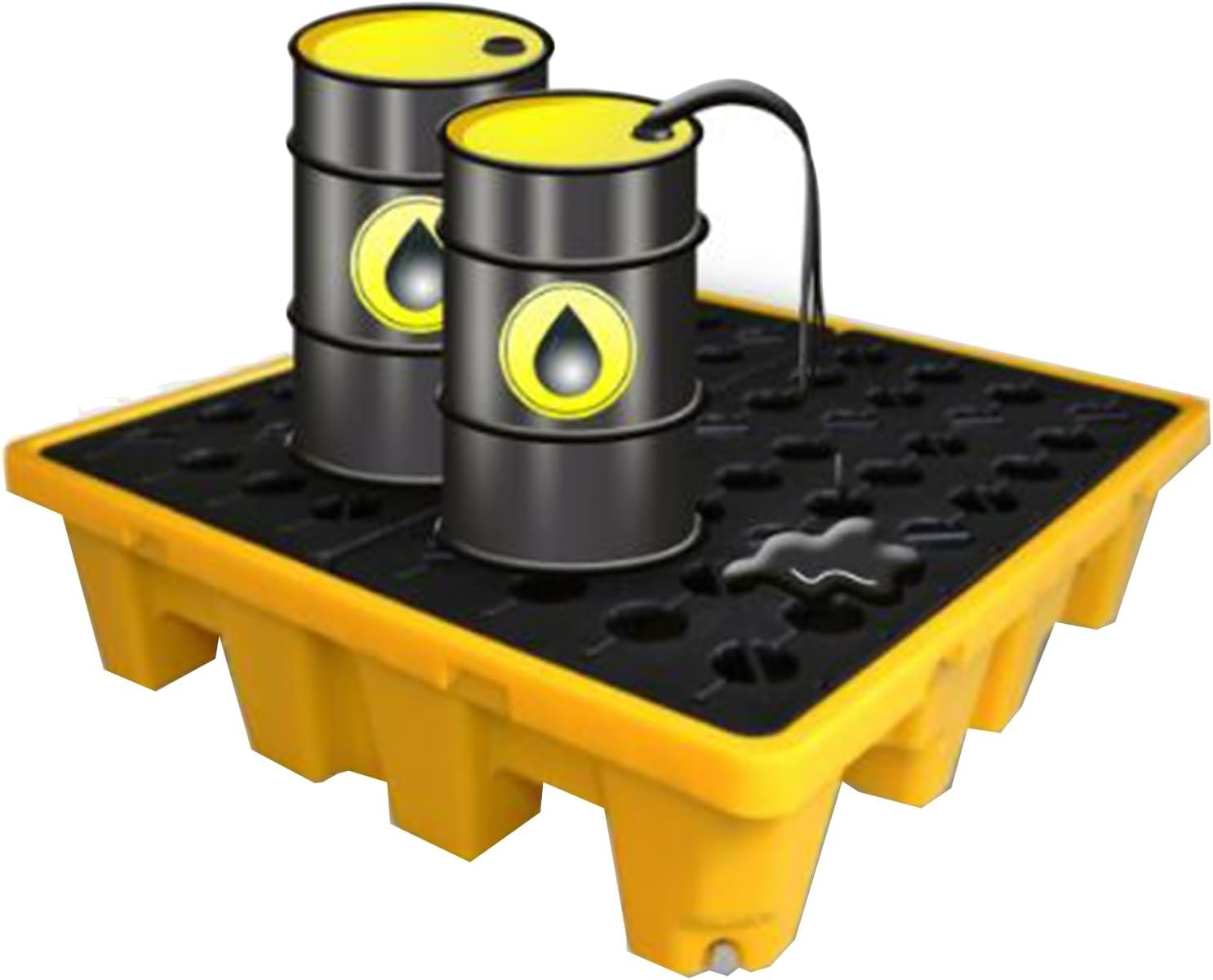 XPLKQXE Drum Spill Containment Pallet, Spill Platform Polyethylene Spill Containment Tray with Drain and Grating for Industrial Uses, 1/2 Drum Capacity(25.8x14.2x4.7in)