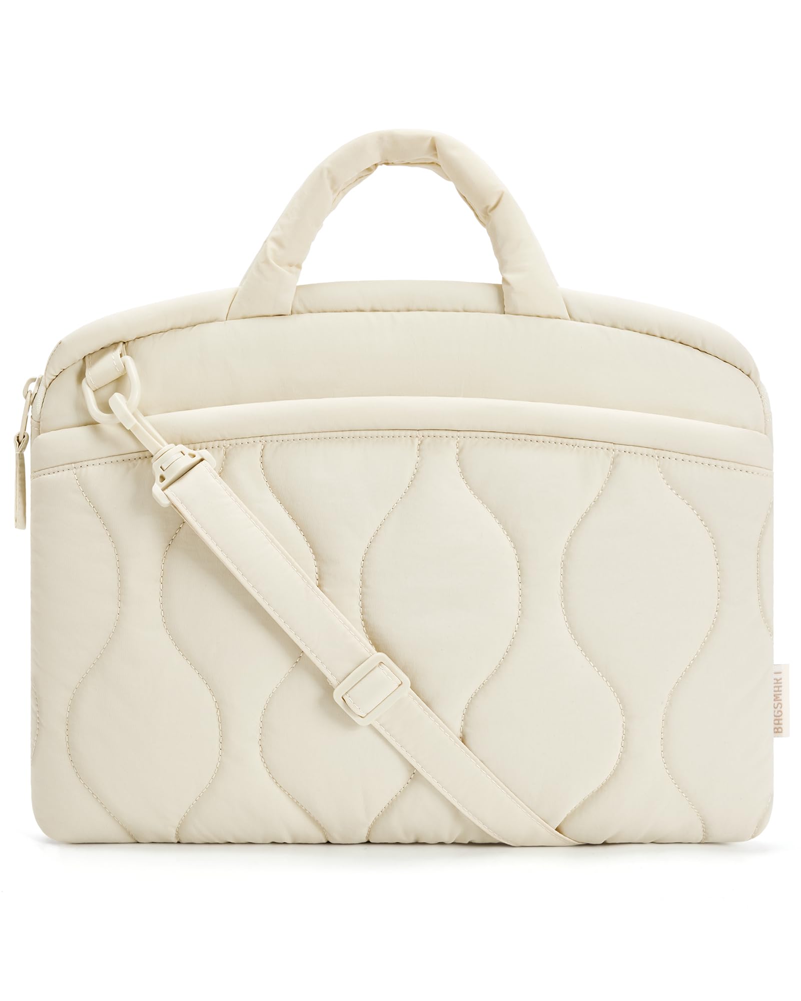 BAGSMART 13-14 Inch Laptop Case Sleeve, Protective Lightweight Puffy Laptop Bag with Strap for MacBook Air/Pro 13.3 Inch, Water Resistant Laptop Cover Compatible for Dell HP Asus, Beige