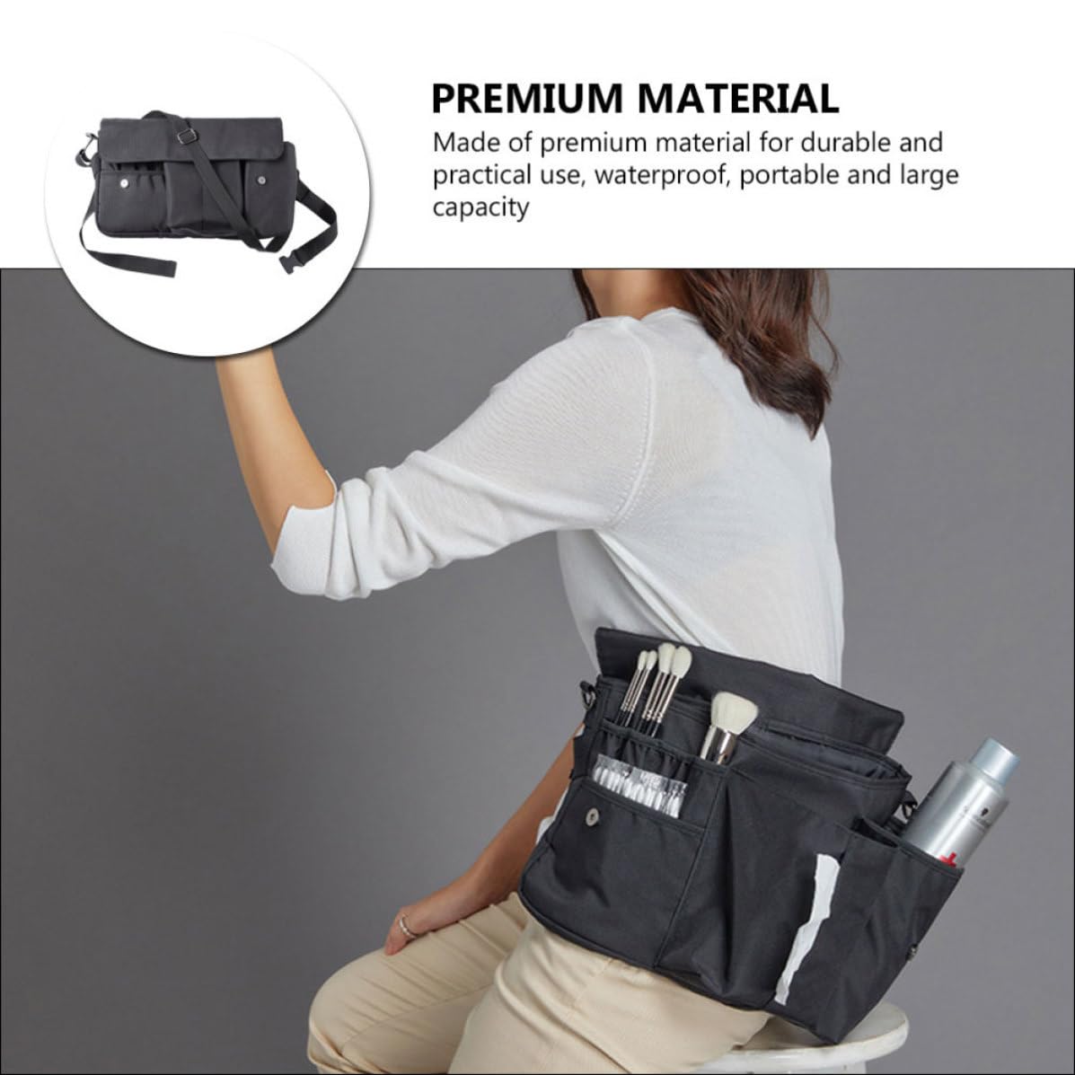 Tofficu Borsa Cosmetica da Viaggio in Tela Nera Ampio Spazio e Cinturino Portatile, Organizer per Pennelli Trucco Pratica dal Design Creativo