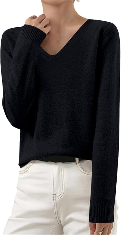 OIOLOYJM Fall Cashmere Sweaters for Women 2025 V Neck Long Sleeve Tops Lightweight Knitted Pullovers Merino Wool Sweater