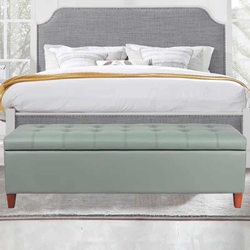 Image of LEGACY OF COMFORT Nysir 2 Seater Sofa Upholstered Ottoman Bench with Storage, for Living Room, Bedroom, Entryway (Greish Green Leather)
