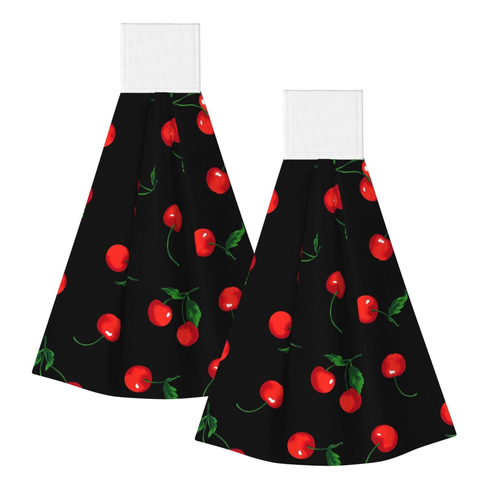 DOPKLNA Cherry Fruit Pattern, 2 Pcs Hanging Coral Fiber Hand Towels for Bathroom, Absorbent Kitchen Towels
