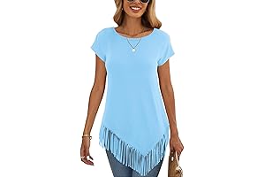 Women's Fringe Detail Asymmetric Hem Short Sleeve T-Shirt