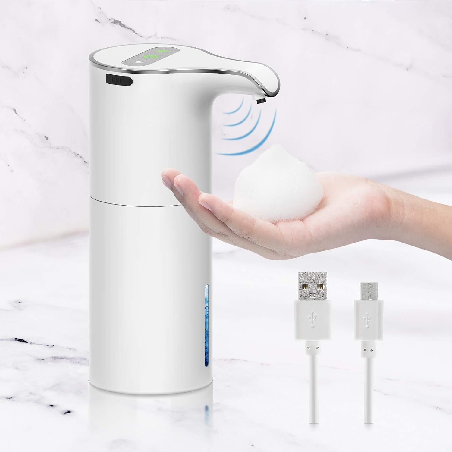 TKORW Automatic Soap Dispenser, 15oz/450ml Rechargeable Foaming Soap Dispenser, Touchless Soap Dispenser with Adjustable Volume, Suitable for Bathroom/Office/Hotel(White)