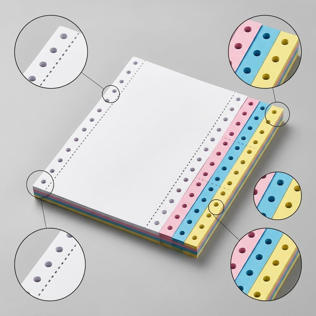 Durchschreibepapier Endlos für Nadeldrucker, Mehrlagiges Computerpapier, für Formulare, Grün, 4-fach, 3-geteilt