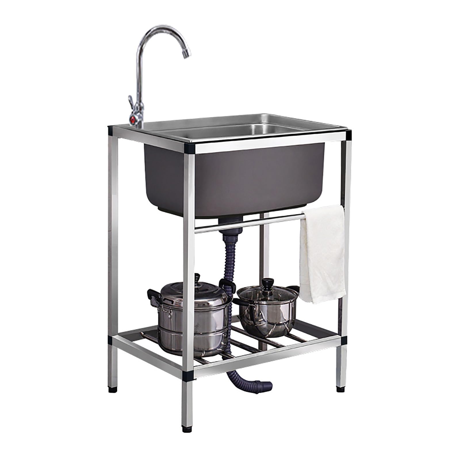 Sink,Kitchen Utility Sink,Commercial Sink Stainless-Steel Single Bowl FreeStanding Utility with Faucet Drainboard 1 Compartment for Garage Restaurant Kitchen Laundry Room,Single Cold Faucet-53x38x75cm