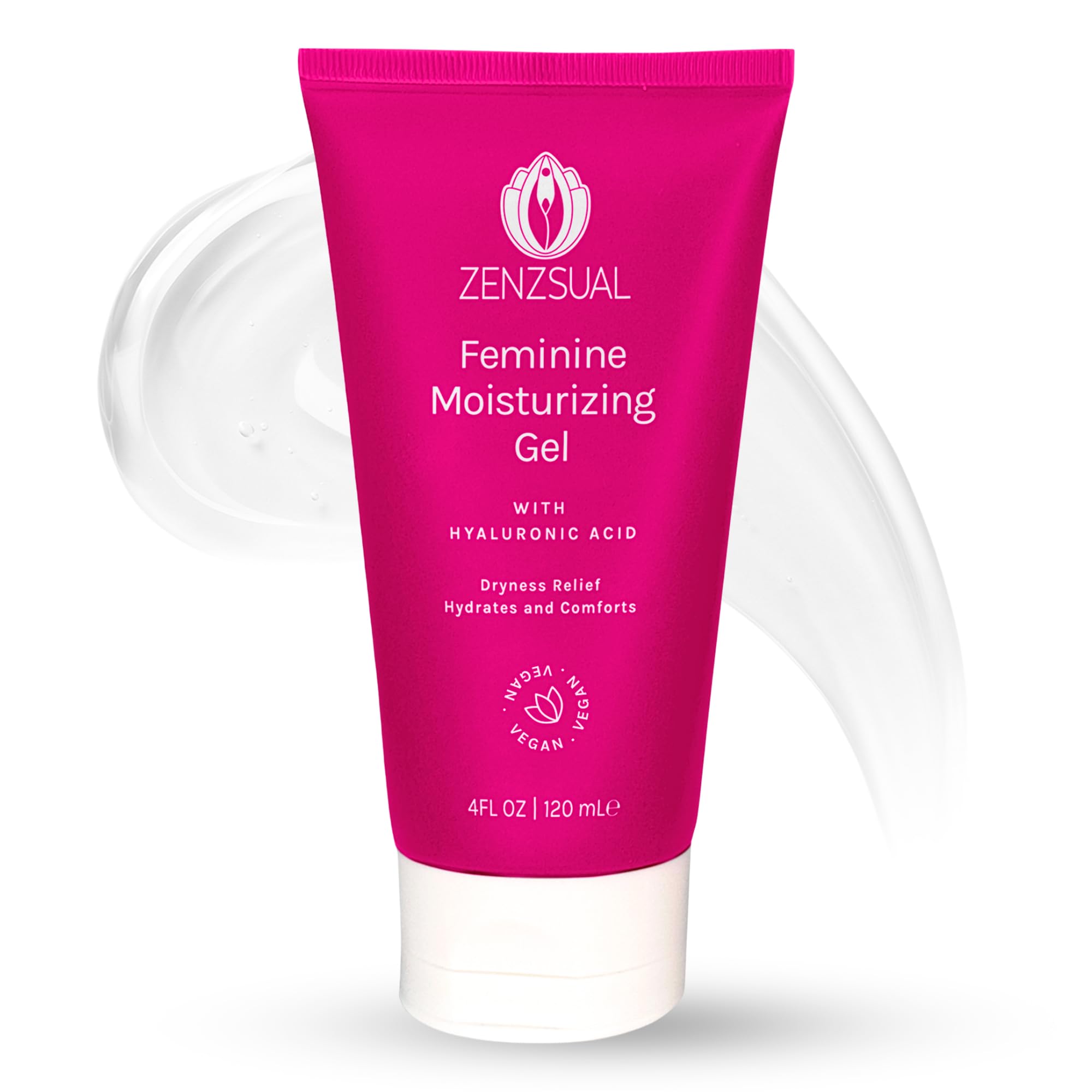 ZENZSUAL Gel with Hyaluronic Acid for Intimate Dryness, Itchin and Burning Sensation, Water Base,100% Vegan, NO Glycerin, NO Parabens. (120 ml - 4 Oz)