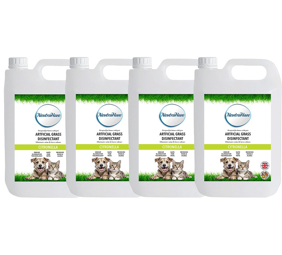 20 Litres NeutraHaze Artificial Grass Disinfectant Cleaner for Dogs Destroys Urine Odours & Deeply Cleans 4 x 5 Litre (4 x 5 Litre, Citronella)