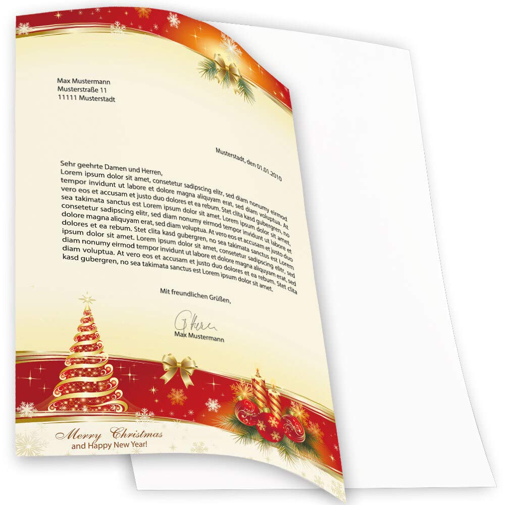 Briefpapier Weihnachten MERRY CHRISTMAS – 20 Blatt DIN A4, Einseitig Bedruckt, Für Drucker & Handbeschriftung