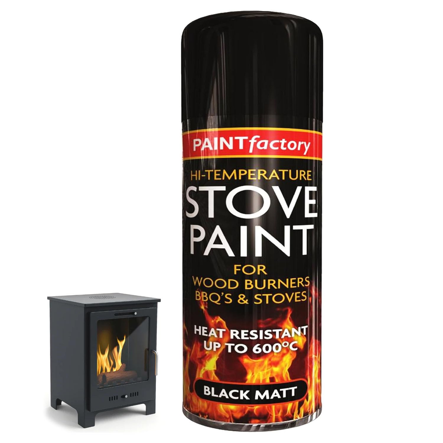 Pluto Packaging 400ml Matt Black Hi Temperature Stove Paint For Wood Burners & Stoves Heat Resistant (2)
