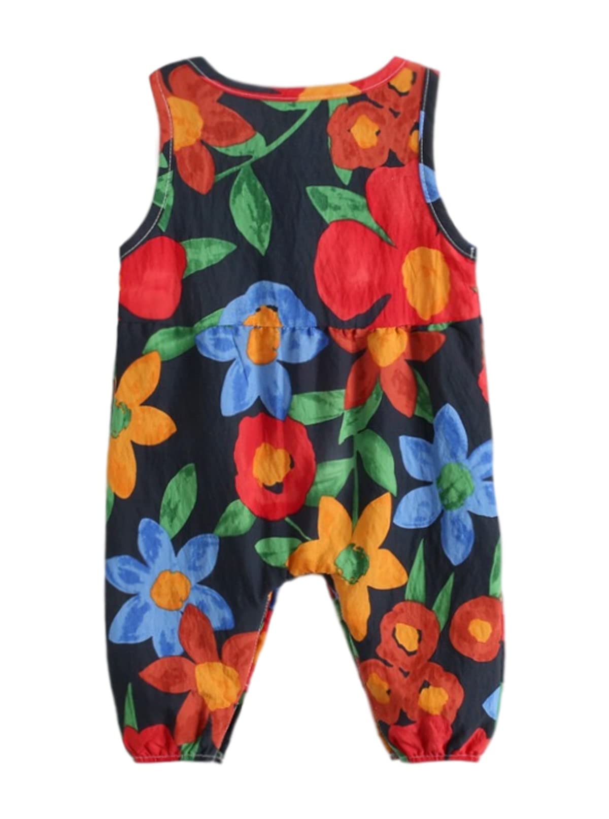 Symunnia Toddler Baby Summer Clothes Sleeveless Tank Bodysuit Floral One Piece Jumpsuits Cotton Romper Outfit(2-3T,Floral/Black)
