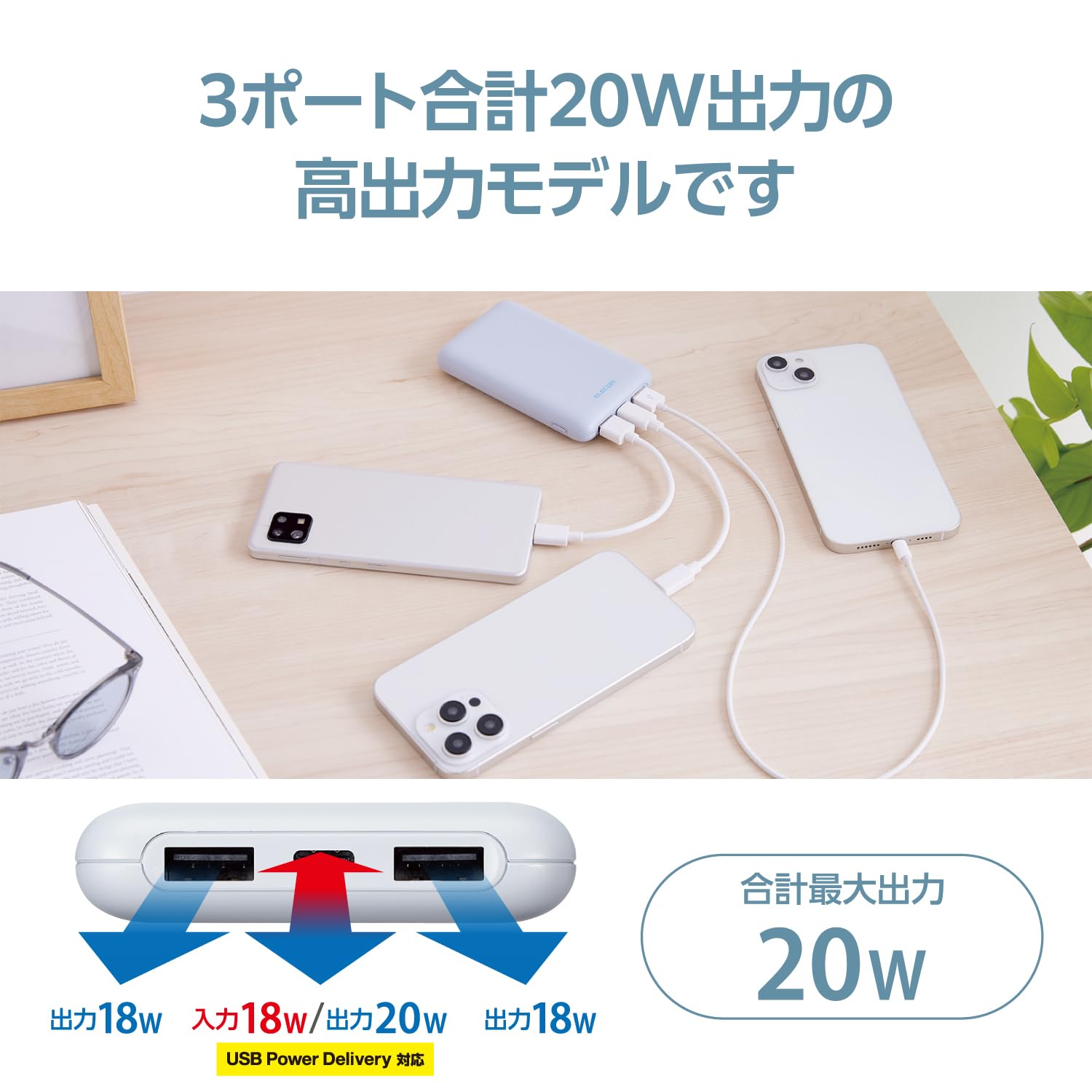 Amazon | エレコム モバイルバッテリー 大容量 10000mAh USB PD対応